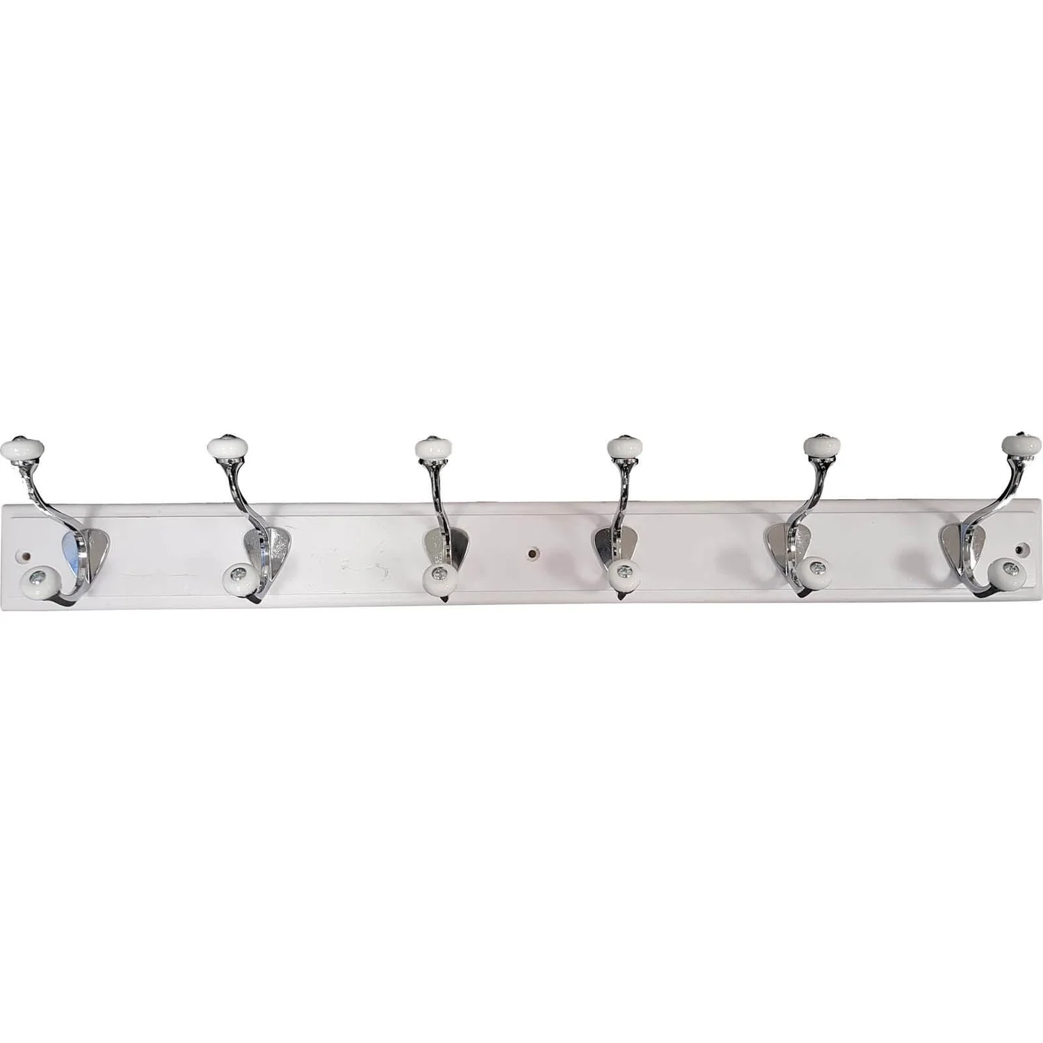 6 Porcelain Tipped Hat And Coat Hooks On White Board